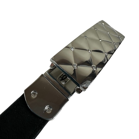 Black and Teal Blue Reversible Women's Designer Belt, Silver Buckle, M/L - Picture 13 of 14